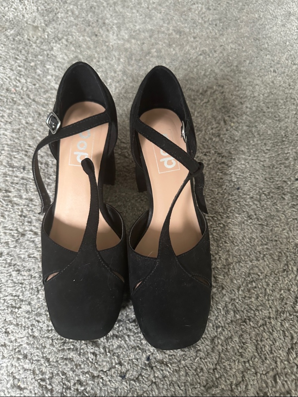Women's Black Suede T-Strap Block Heel Pumps